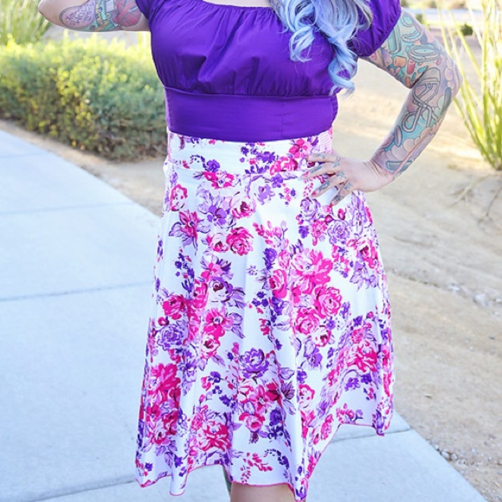 Brand new White skirt Pink and Purple floral print